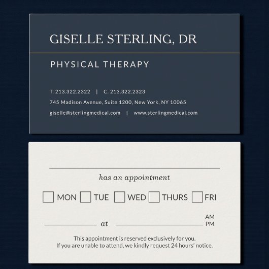 Carte De Visite Physical Therapy Office Appointment Reminder