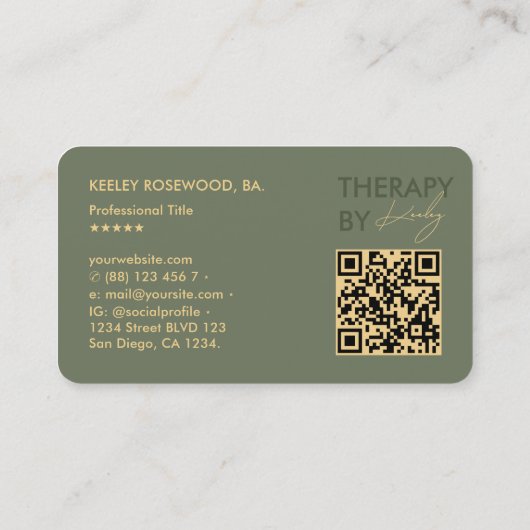 Carte De Visite Physiothérapeute Élégant Sage Green (Dos)