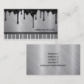 Carte De Visite pianiste argent noir parties scintillant à goutte (Devant / Derrière)