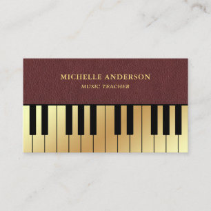 Carte De Visite Pianiste Piano-Clavier de Faux Leather Gold