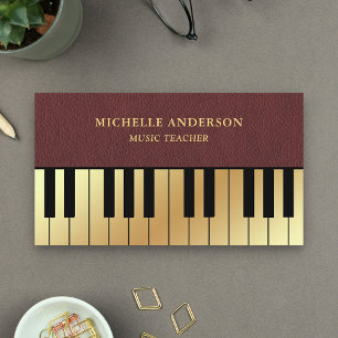 Carte De Visite Pianiste Piano-Clavier de Faux Leather Gold