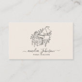 Carte De Visite Piano à queue élégant avec fleurs Professeur de mu (Devant)