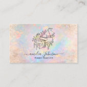 Carte De Visite Piano à queue élégant avec fleurs Professeur de mu (Devant)