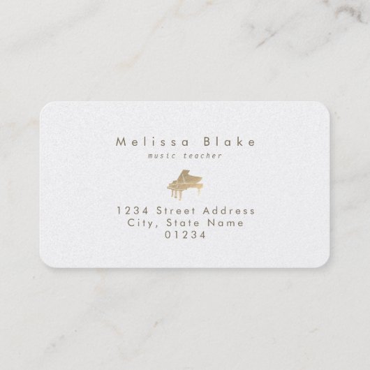 Carte De Visite piano blanc poussière dorée (Dos)