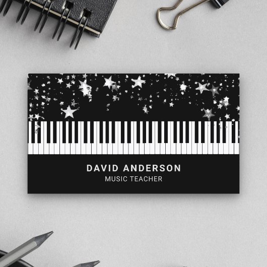 Carte De Visite Piano Confetti Argent Piano Clavier Musicien Piani