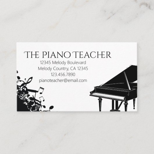 Carte De Visite Piano Enseignant Pianiste Musicien (Devant)