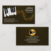Carte De Visite Piano Keys Floating Gold Music Notes Professeur de (Devant / Derrière)