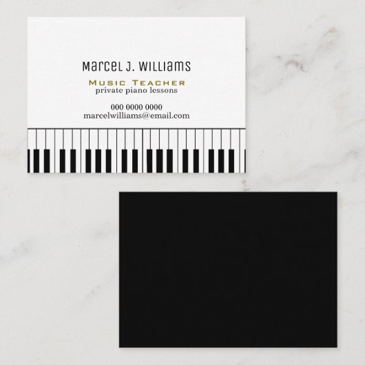 Carte De Visite Piano Lessons Music Teacher black/white (Devant / Derrière)