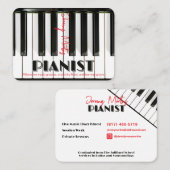 Carte De Visite Piano moderne Clavier Rouge Noir Pianiste (Devant / Derrière)