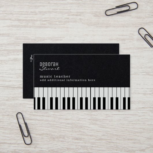 Carte De Visite Piano Music Enseignant Élégant Noir Premium (Devant/Arrière en situation)