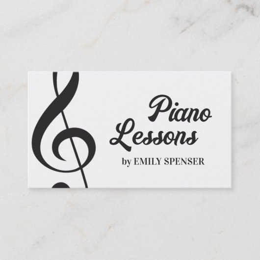 Carte De Visite Piano Music Enseignant Treble Clef Simple (Devant)