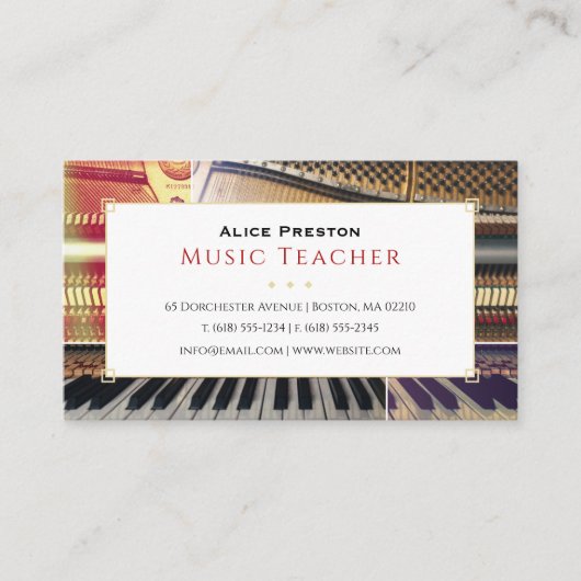 Carte De Visite Piano Music Teacher | Unique (Devant)