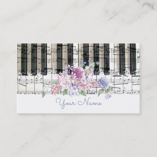 Carte De Visite piano musique décoration florale girly (Devant)