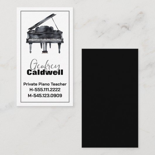 Carte De Visite Piano noir et blanc enseignant aquarelle Art (Devant / Derrière)