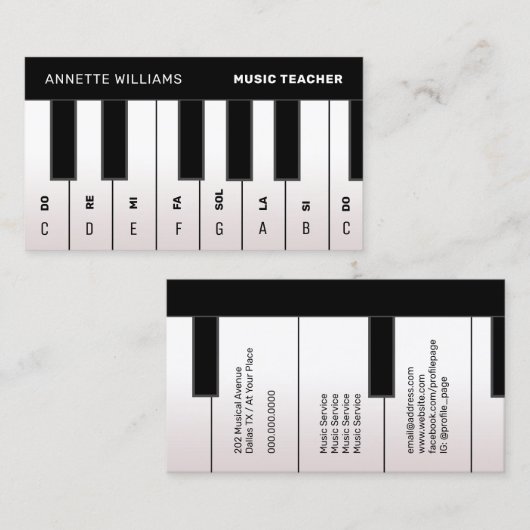 Carte De Visite Piano notes (Devant / Derrière)