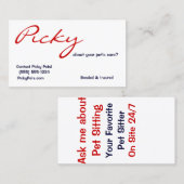 Carte De Visite Picky About Pet Care ? Pet Sitter Rouge Bleu (Devant / Derrière)