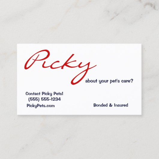 Carte De Visite Picky About Pet Care ? Pet Sitter Rouge Bleu (Devant)