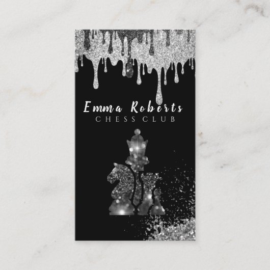 Carte De Visite Pièce d'échecs chevalier - Faux Silver Foil  (Devant)