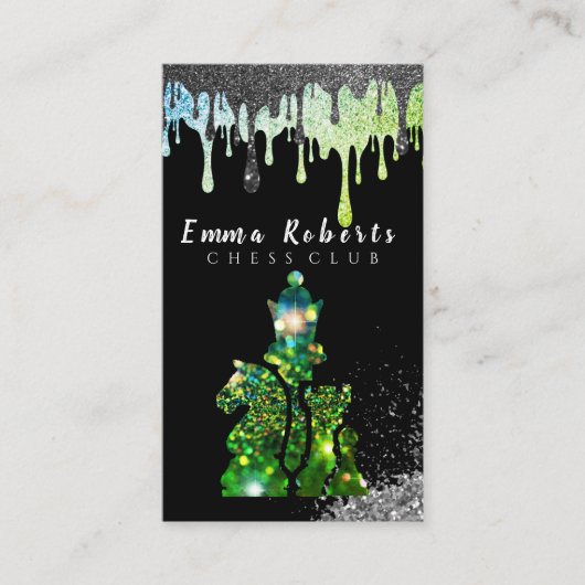 Carte De Visite Pièce d'échecs chevalier - Faux Silver Foil Busine (Devant)