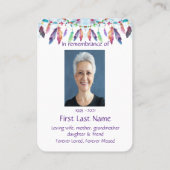 Carte De Visite Pièces commémoratives de prière photo Plumes autoc (Dos)