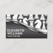 Carte De Visite Pièces d'échecs noir et blanc | Lumière métallique (Devant)