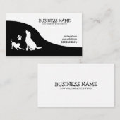 Carte De Visite Pied noir et blanc moderne Silhouette Chien Marche (Devant / Derrière)
