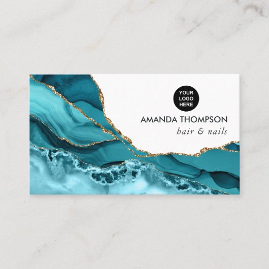 Carte De Visite Pierre d'Agate de Géode Turquoise et Or (Devant)