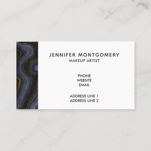 Carte De Visite Pierre d'Agate Noir & Or moderne Abstrait (Dos)