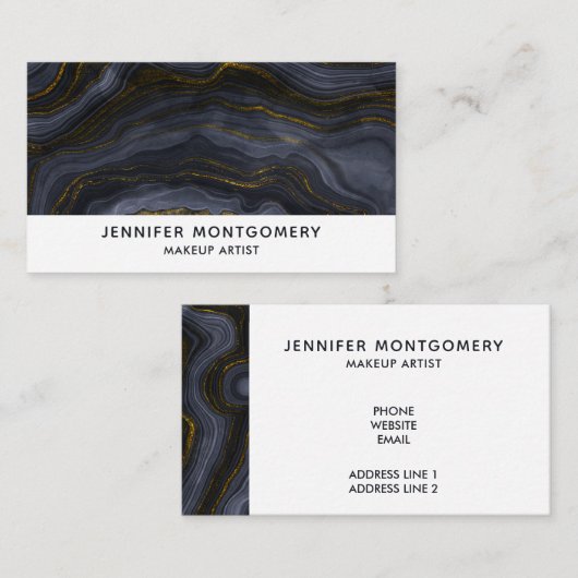 Carte De Visite Pierre d'Agate Noir & Or moderne Abstrait (Devant / Derrière)