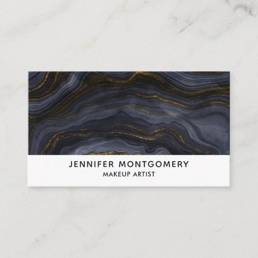 Carte De Visite Pierre d'Agate Noir & Or moderne Abstrait (Devant)