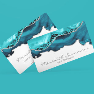 Carte De Visite Pierre d'Agate turquoise Argent métallique personn