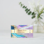 Carte De Visite Pierre de marbre bleu violet à bande dorée moderne (Debout devant)