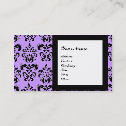 Carte De Visite PIERRE GEMME DAMASK MONOGRAMME, 2 topaze , violet (Devant)