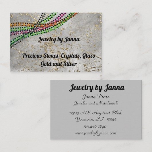 Carte De Visite Pierre grise avec Parties scintillant et perles Jo (Devant / Derrière)