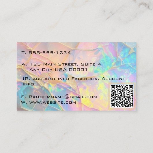 Carte De Visite Pierre Opale Moderne Simulé Hologramme Or Veine (Dos)