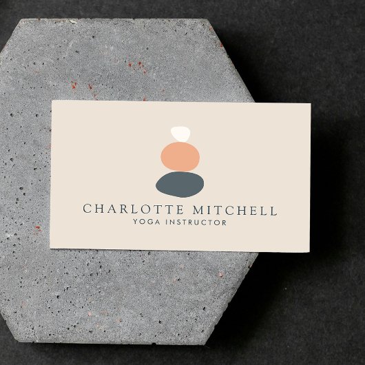 Carte De Visite Pierres Zen Abstraites modernes Pêche/Logo Bleu Yo