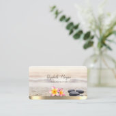 Carte De Visite Pierres Zen, Fleurs, Yoga Or (Debout devant)