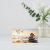 Carte De Visite Pierres Zen, Lever du soleil, Silhouette Arbre Or (Debout devant)