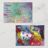 Carte De Visite PIERROT AVEC CAT Masquerade Masque Masque, Bleu Ép (Devant / Derrière)