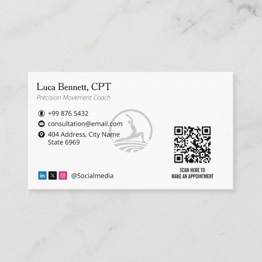 Carte De Visite Pilates Studio Business | Modern Gray Barcode (Devant)