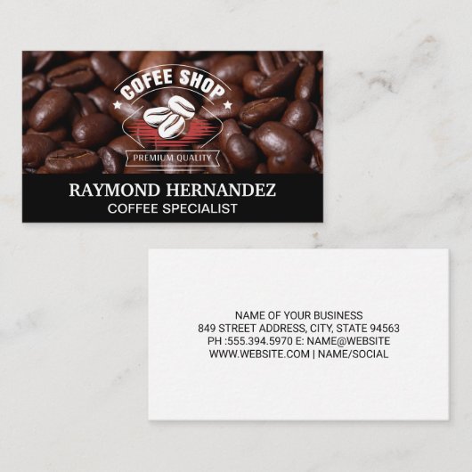 Carte De Visite Pile de café | Logo du café (Devant / Derrière)