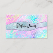 Carte De Visite Pile Iridescente Arc-en-ciel Leopard rose (Devant)