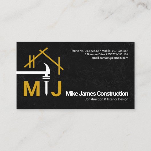 Carte De Visite Pilier Monogram Hammer Nail A-Frame Entrepreneur (Devant)