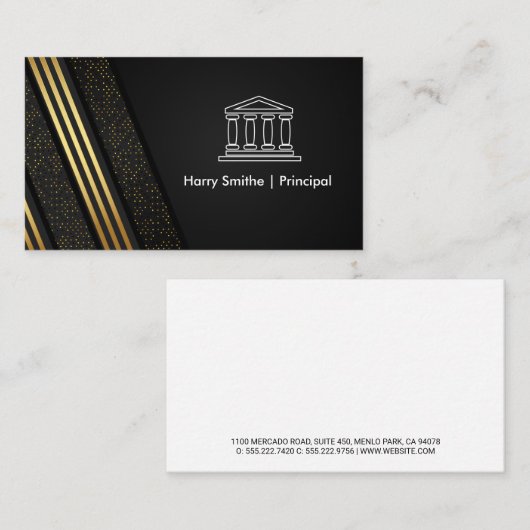 Carte De Visite Pilier | Motif de séquence triée en or noir (Devant / Derrière)