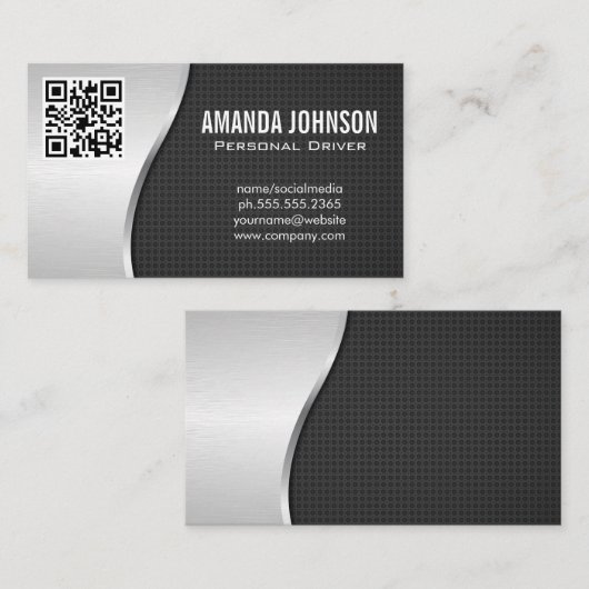Carte De Visite Pilote | Arrière - plan métallique | Code QR (Devant / Derrière)