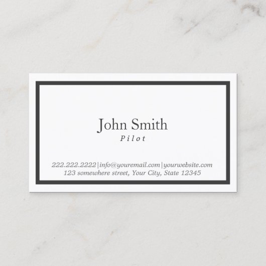 Carte De Visite Pilote/Carte de visite d'avion à la frontière noir (Devant)