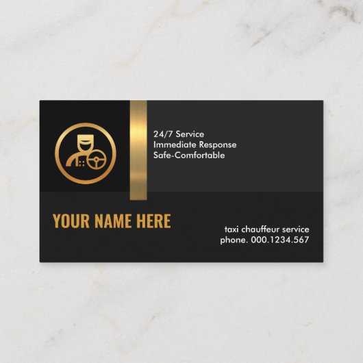 Carte De Visite Pilote Chauffeur à bande or à l'ombre noire (Dos)