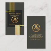 Carte De Visite Pilote Chauffeur Elegant Gold Vertical Lines (Devant / Derrière)