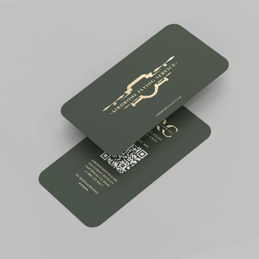 Carte De Visite Pilote de drone moderne Gold Monogramme vert