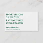 Carte de visite pilote de petit avion blanc vert (Dos)